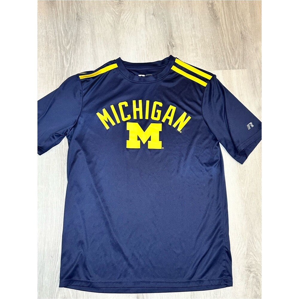 Russell Athletic Navy and Yellow Michigan Crew Shirt